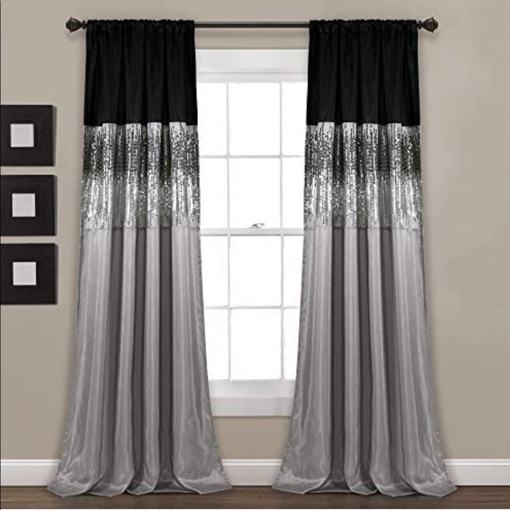 NWT-Lush Decor Night Sky 2 Panels, Grey @ Black.